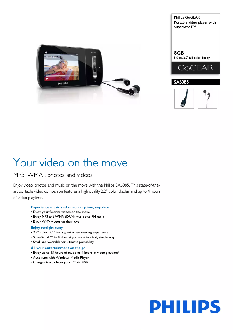 Page 1 de la notice Brochure Philips GoGear SA6085