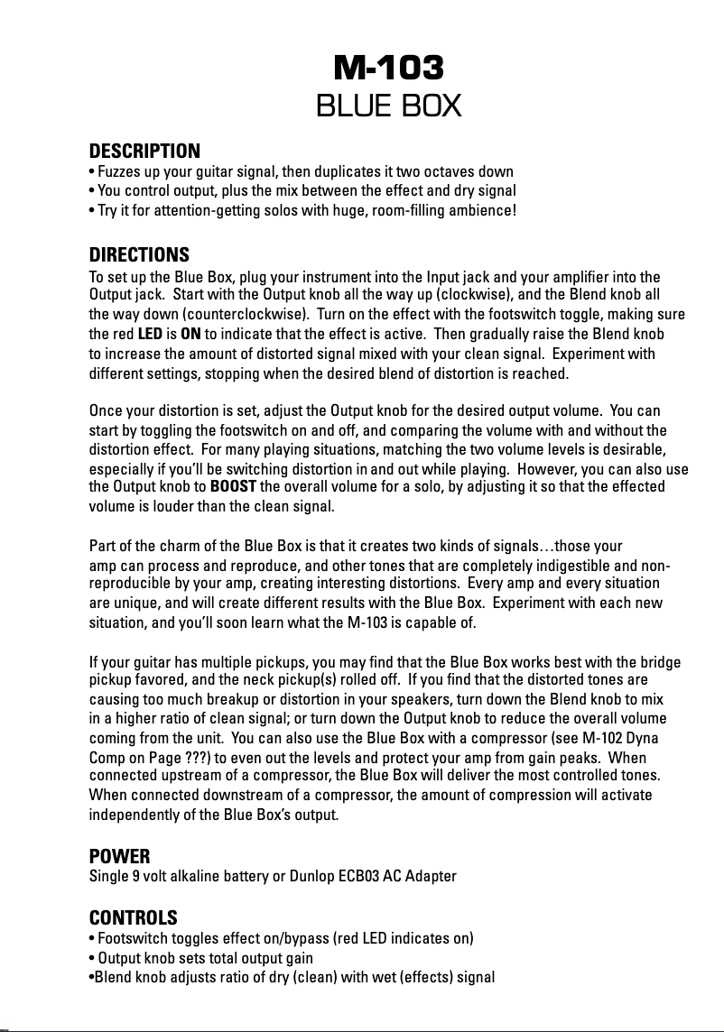 Page n°1 - Manuel utilisateur MXR M-103