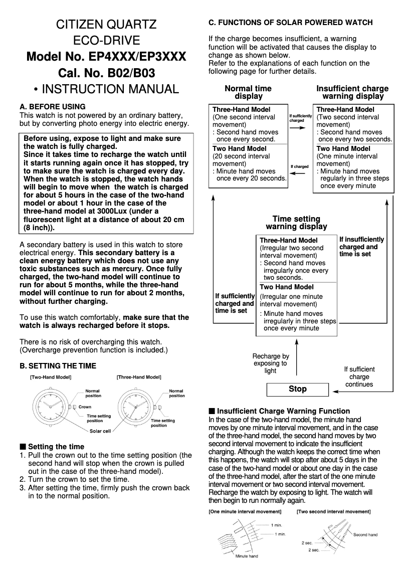 Page n°1 - Manuel utilisateur Citizen CAL B031