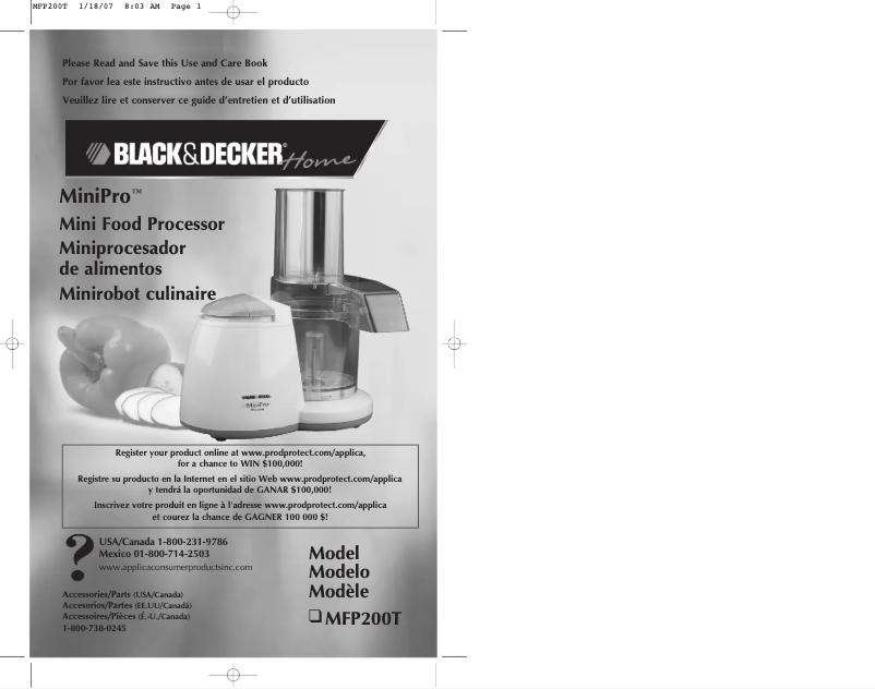 Page 1 de la notice Manuel utilisateur Black & Decker MFP200T