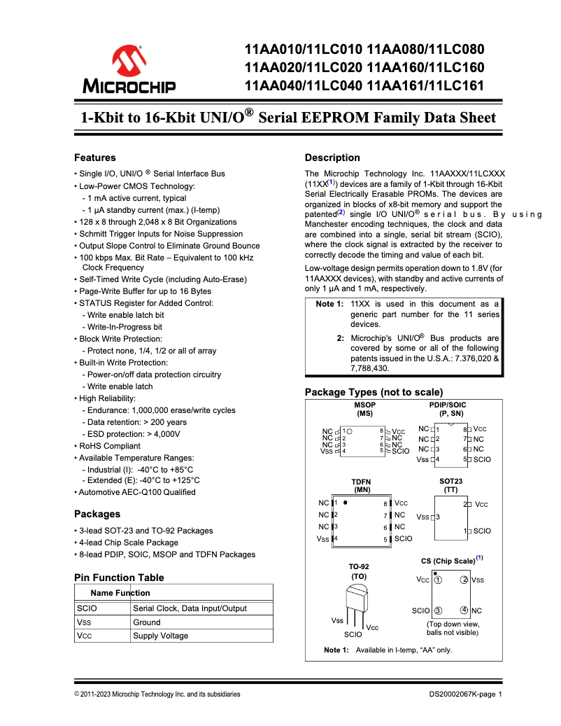 Página 1 del manual Manual de usuario Microchip 11AA161