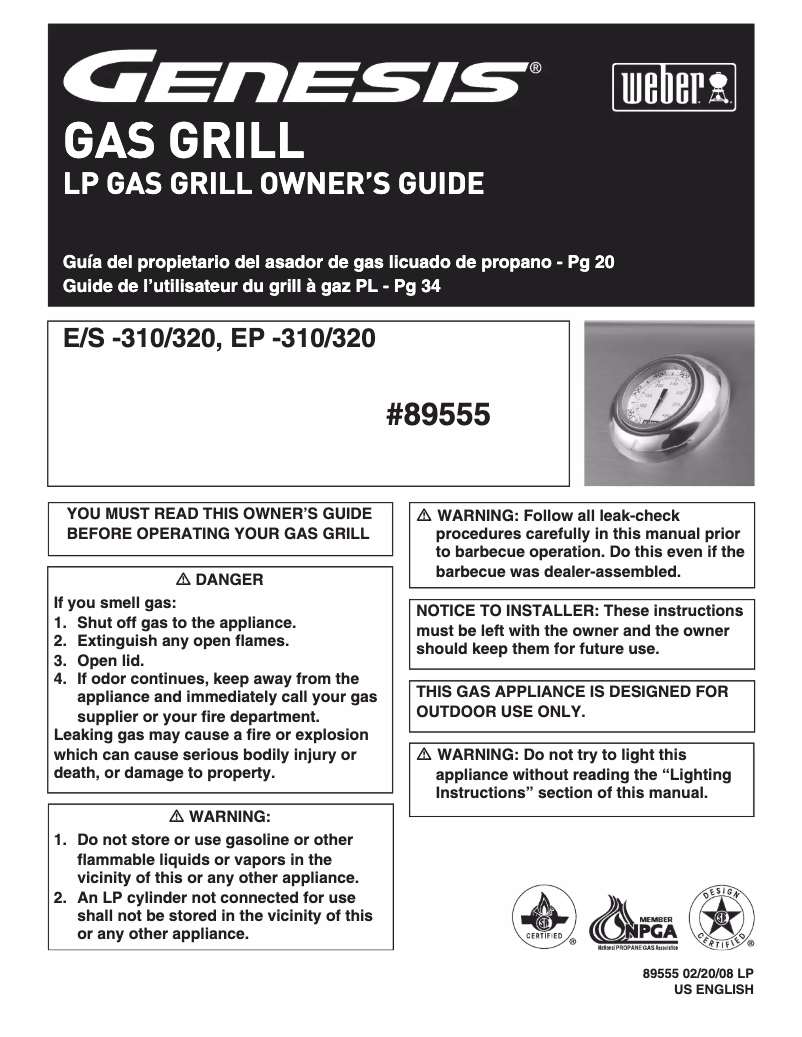 Page 1 de la notice Manuel utilisateur Weber Genesis E-310