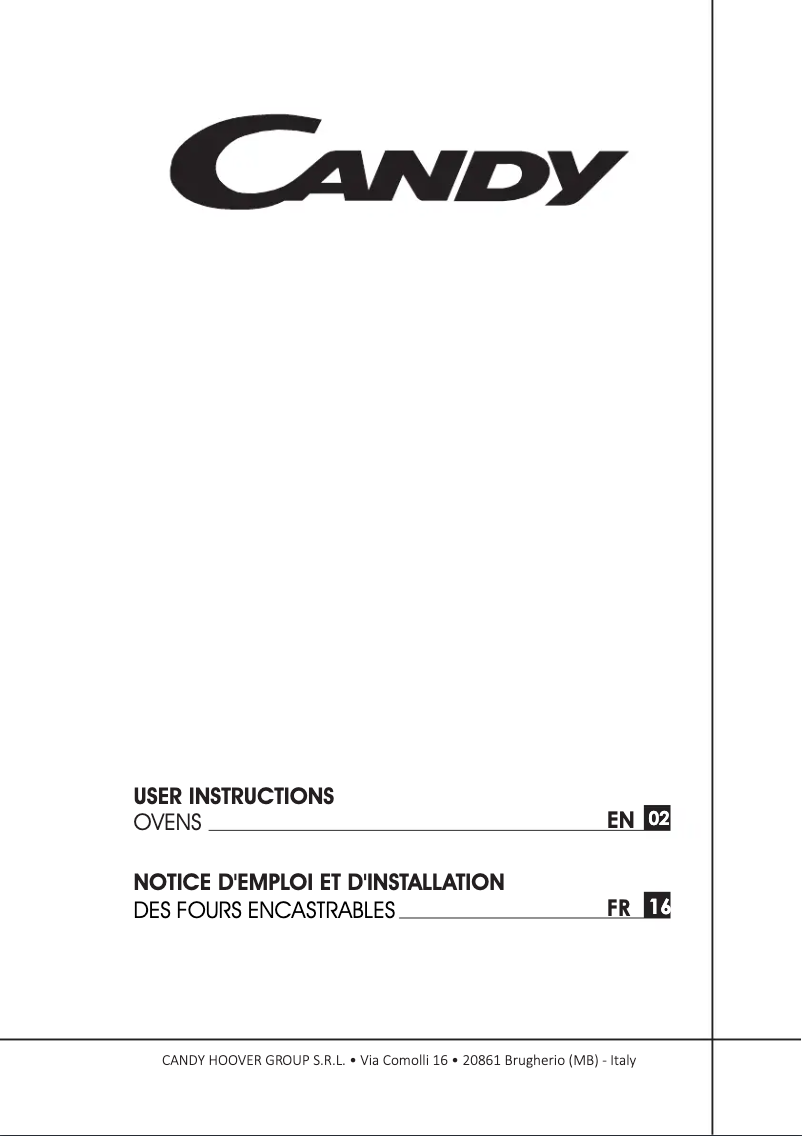 Page 1 de la notice Manuel utilisateur Candy FCS886XP/E