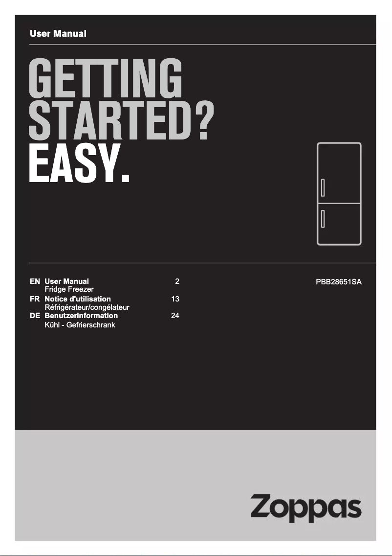 Page 1 de la notice Manuel utilisateur Zoppas PBB28651SA