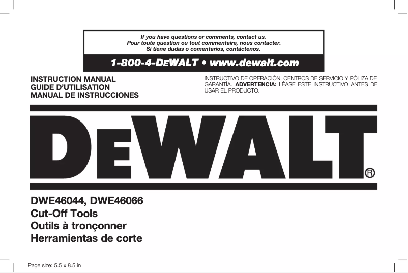 Page 1 de la notice Manuel utilisateur DeWalt DWE46044