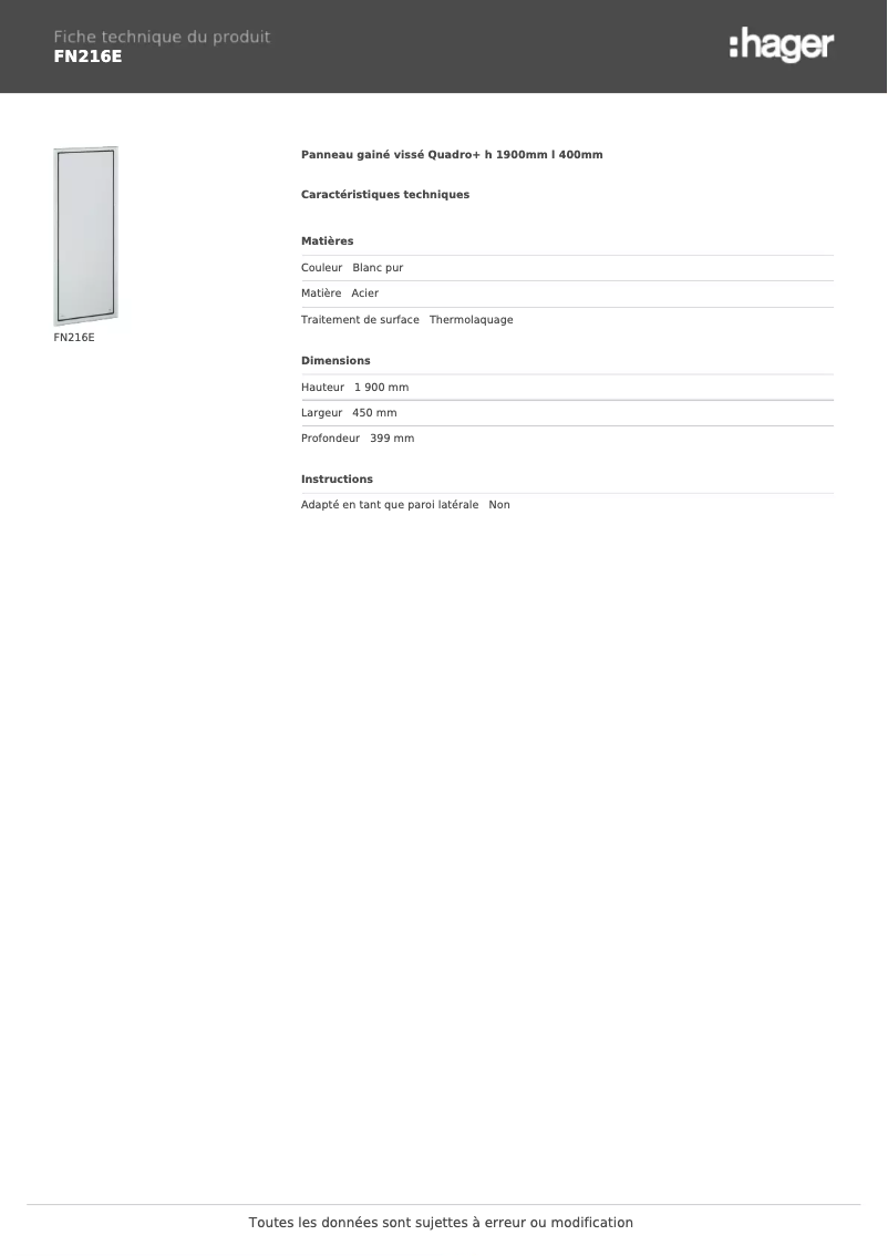 Page n°1 - Fiche technique Hager FN216E