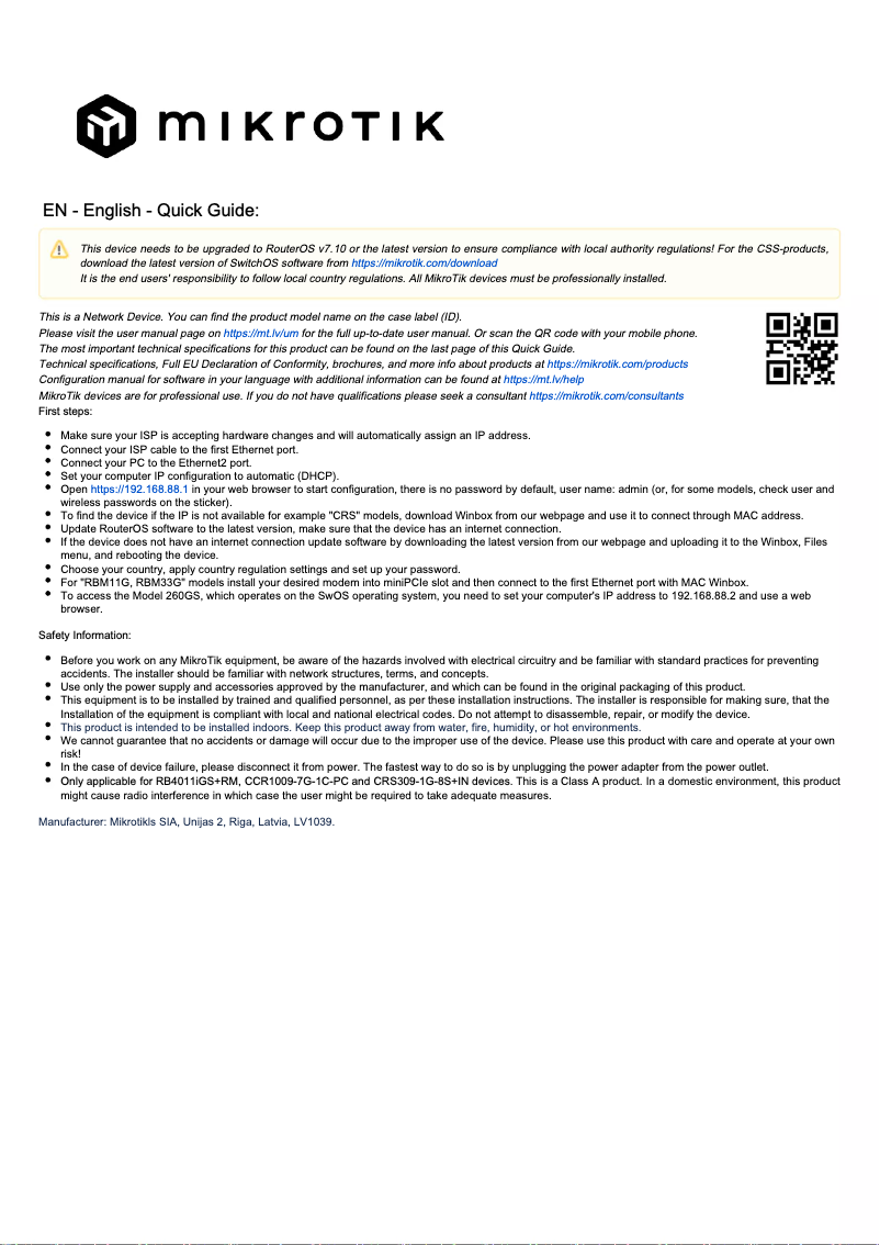 Page n°1 - Manuel utilisateur Mikrotik RB4011iGS+RM