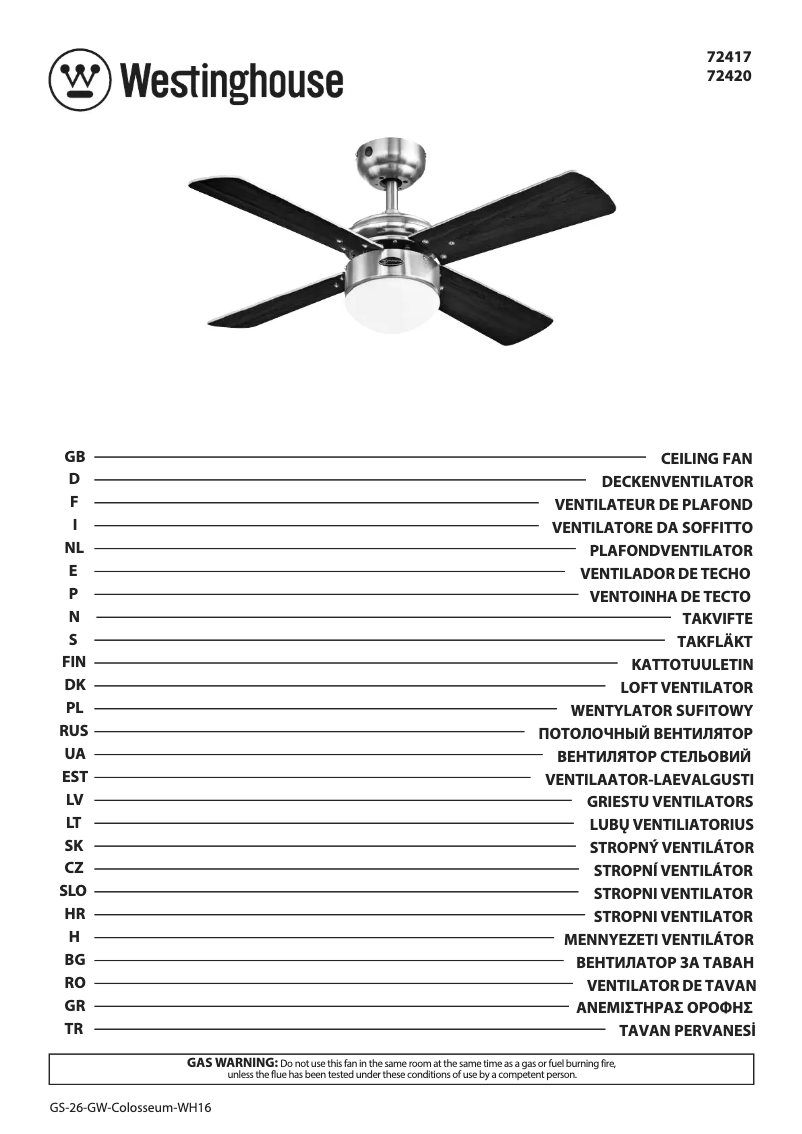 Page 1 de la notice Manuel utilisateur Westinghouse 72417