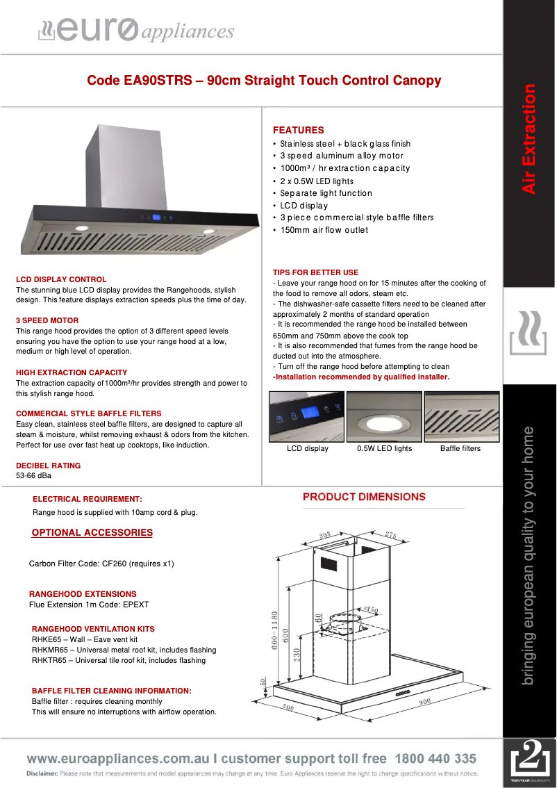 Page n°1 - Fiche technique Euro Appliances EA90STRS