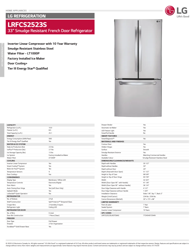 Imagen de la primera página del manual del dispositivo LRFCS2523S