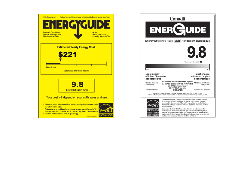 Page n°1 - Label énergétique Haier ESA424N