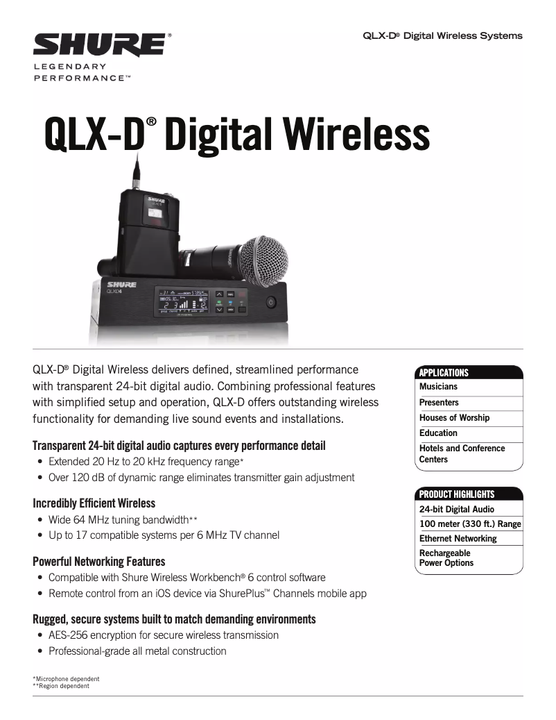 Page n°1 - Fiche technique Shure QLXD14