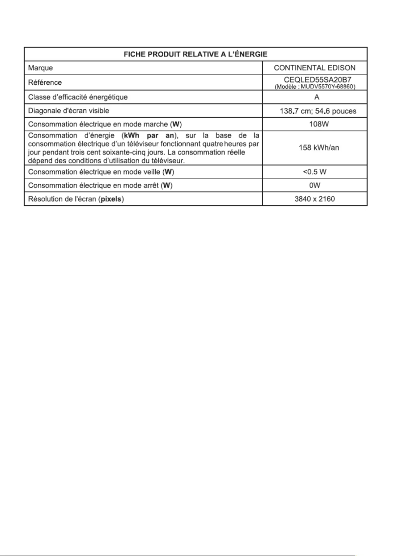 Page n°1 - Manuel utilisateur Continental Edison CEQLED55SA20B7