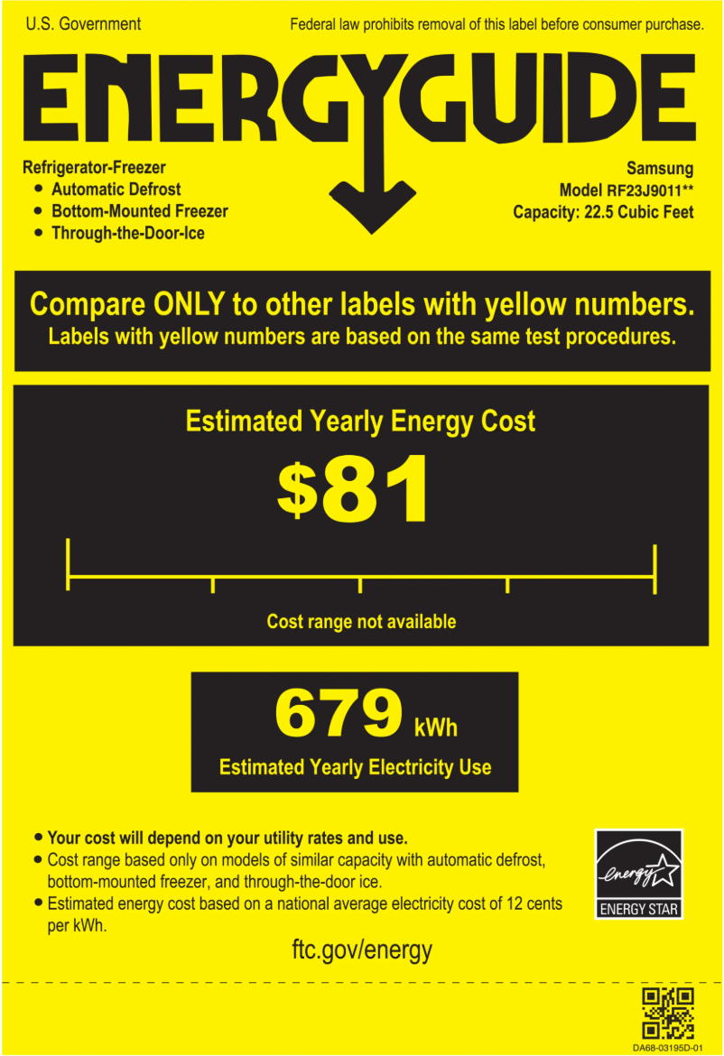 Page 1 de la notice Label énergétique Samsung RF23J9011SG/AA