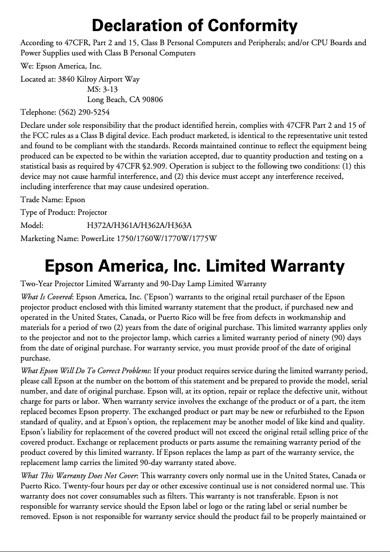 Imagen de la primera página del manual del dispositivo PowerLite 1775W