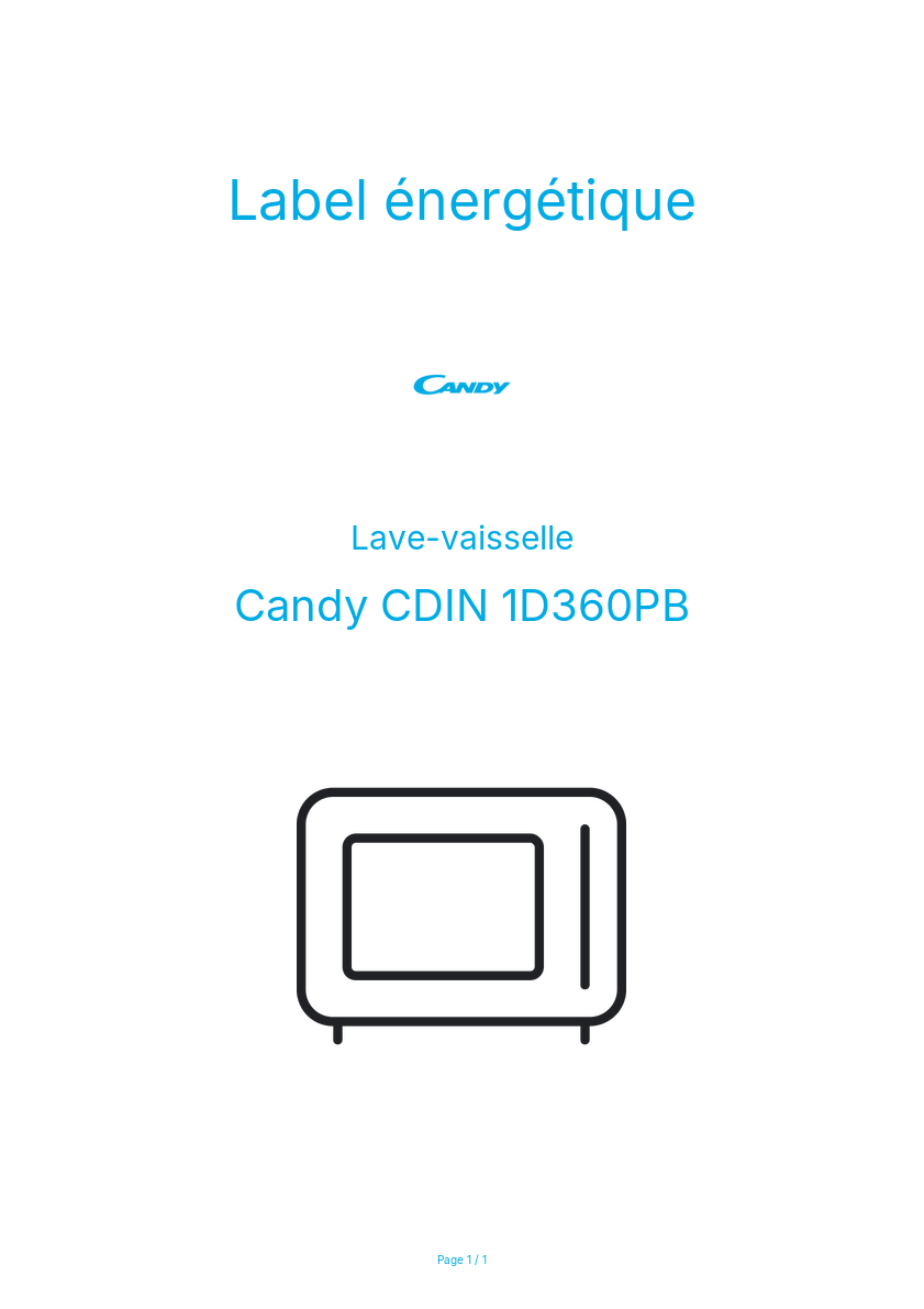 Page n°1 - Label énergétique Candy CDIN 1D360PB