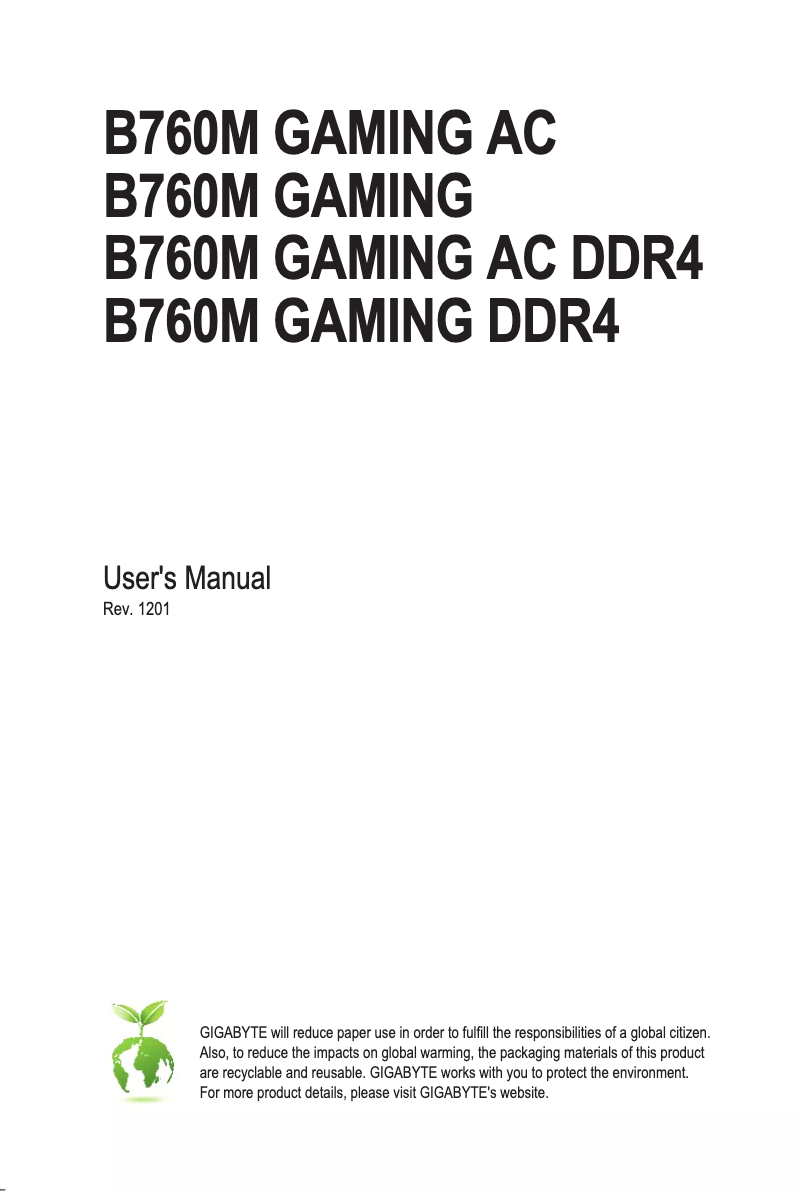 Page 1 de la notice Manuel utilisateur Gigabyte B760M Gaming AC DDR4