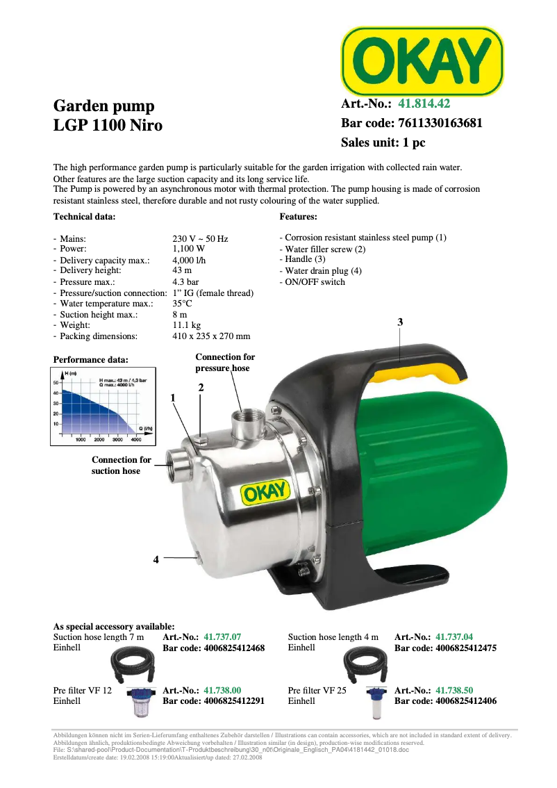 Page 1 de la notice Manuel utilisateur OKAY LGP 1100 Niro