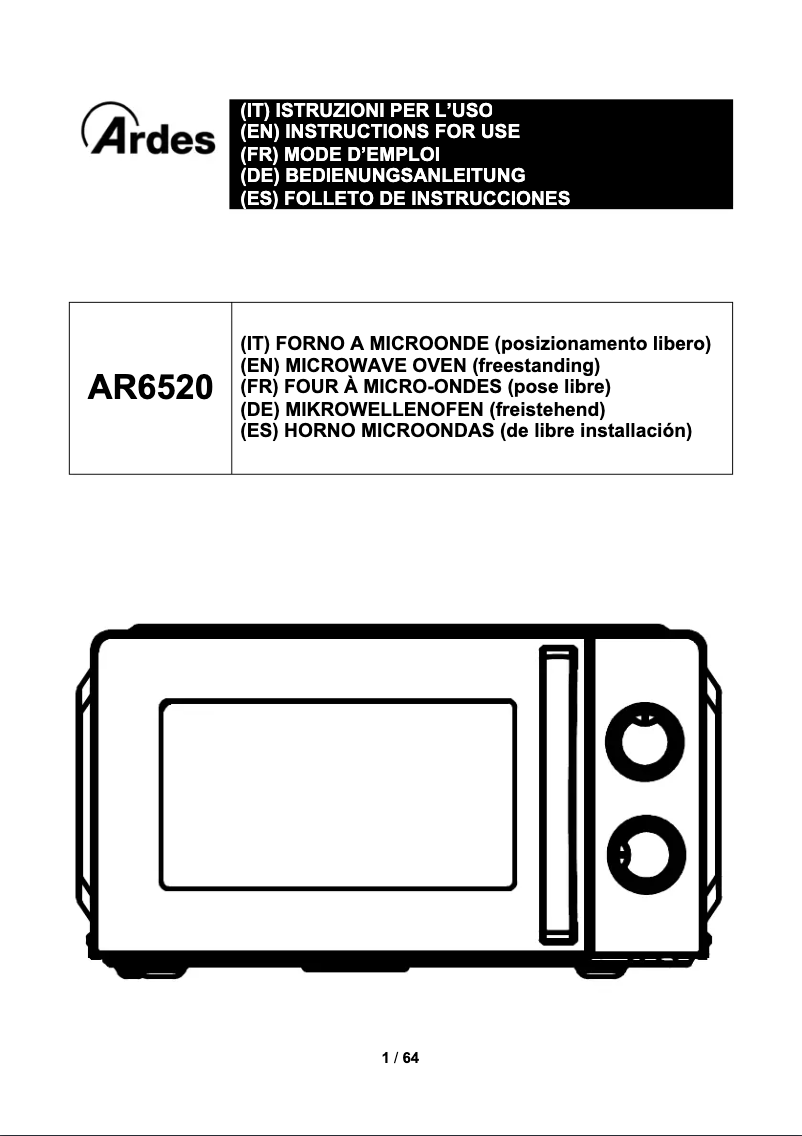 Page 1 de la notice Manuel utilisateur Ardes AR6520