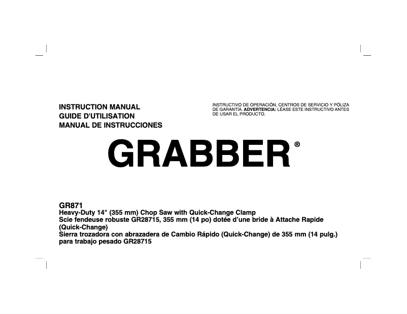 Page 1 de la notice Manuel utilisateur DeWalt GR871