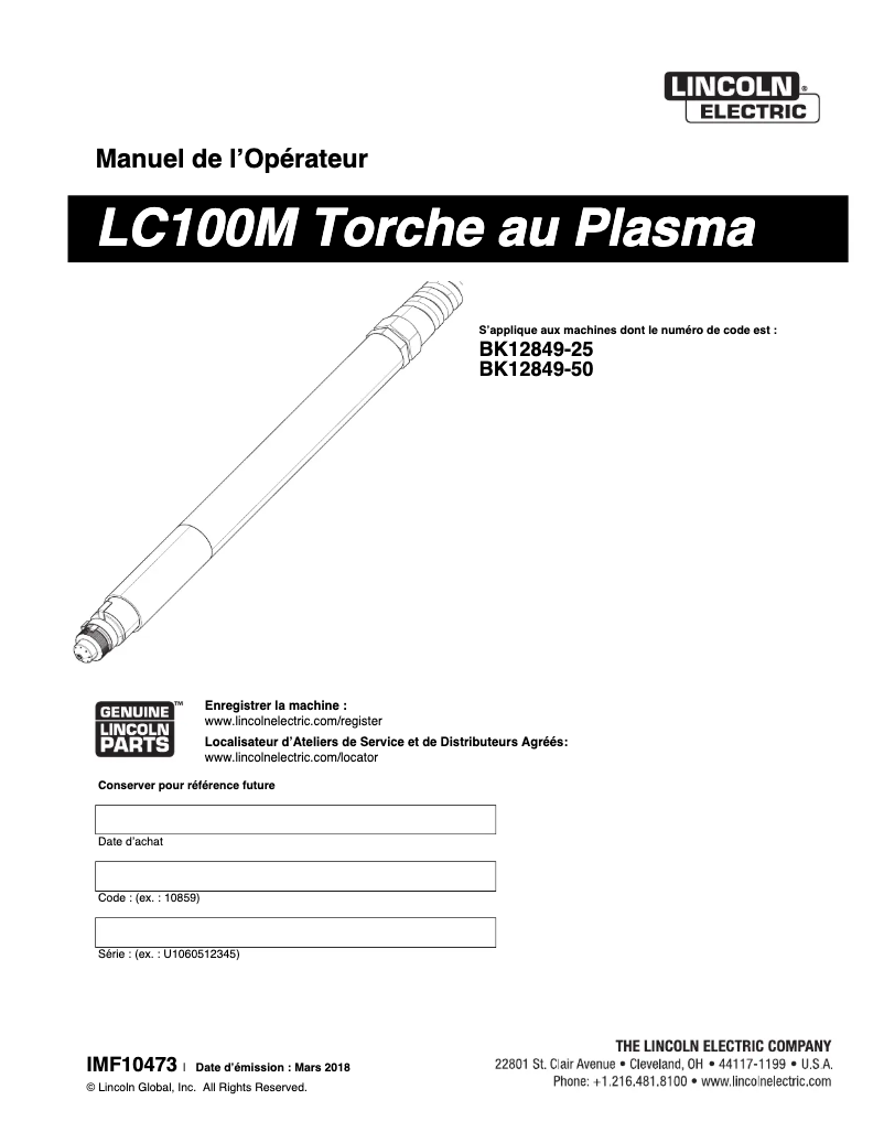 Image de la première page du manuel de l'appareil LC100M