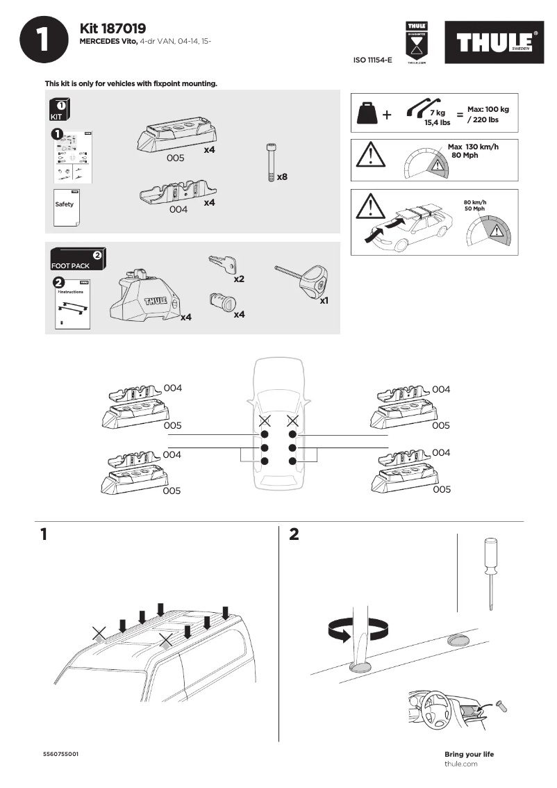 Page 1 de la notice Manuel utilisateur Thule Kit 187019