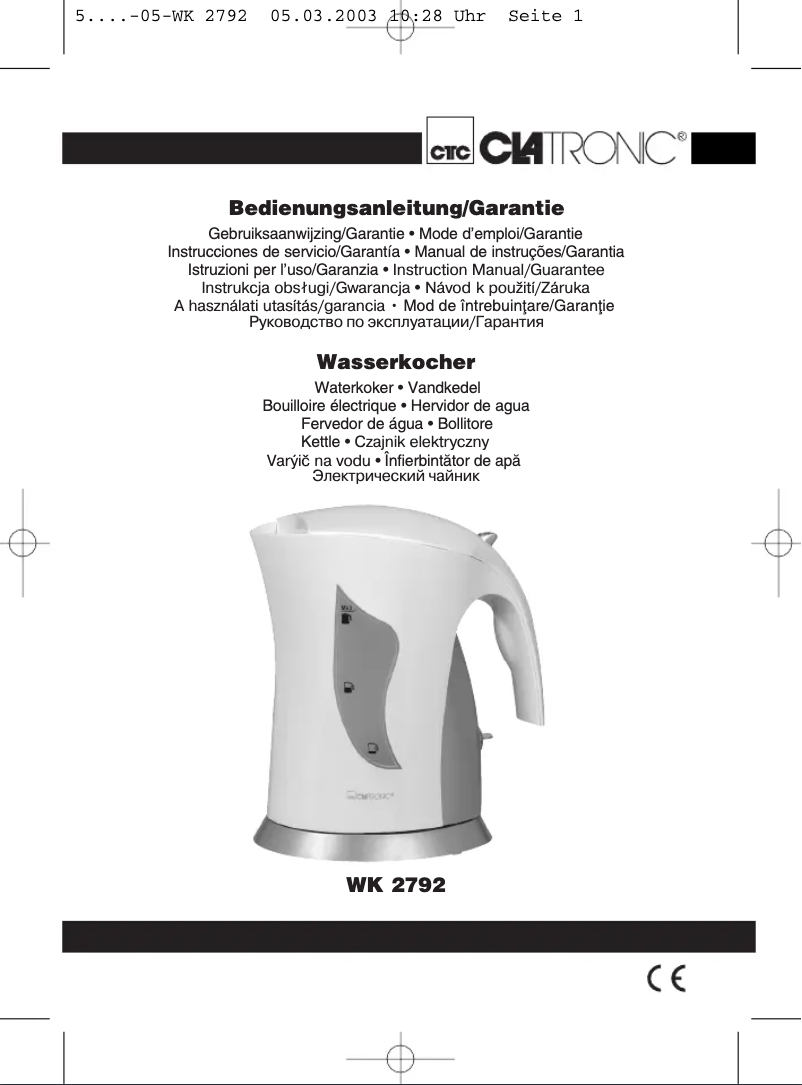 Image de la première page du manuel de l'appareil WK 2792