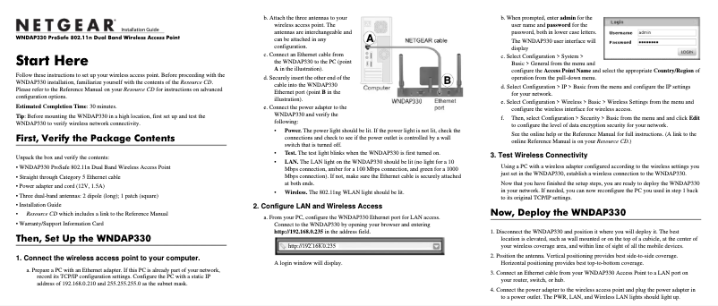 Page 1 de la notice Guide d'installation Netgear ProSafe WNDAP330