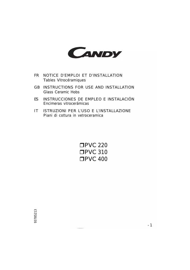 Page n°1 - Manuel utilisateur Candy PVC 400 W