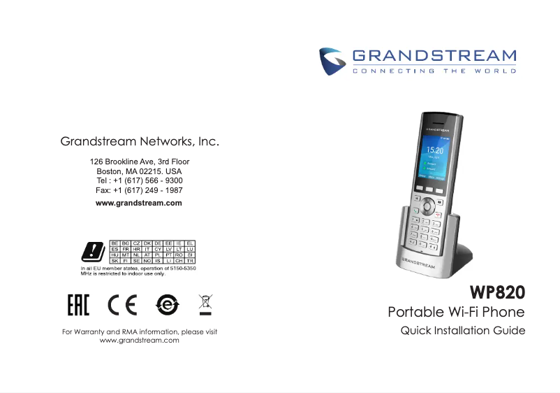 Page n°1 - Guide de démarrage rapide Grandstream WP820