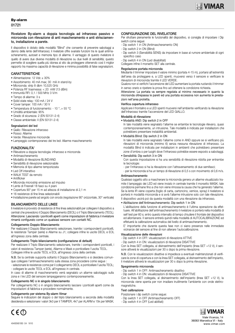 Page 1 de la notice Manuel utilisateur Vimar 01721