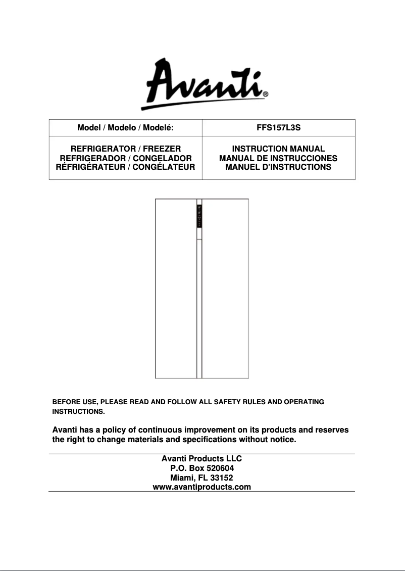 Page 1 de la notice Manuel utilisateur Avanti FFS157L3S
