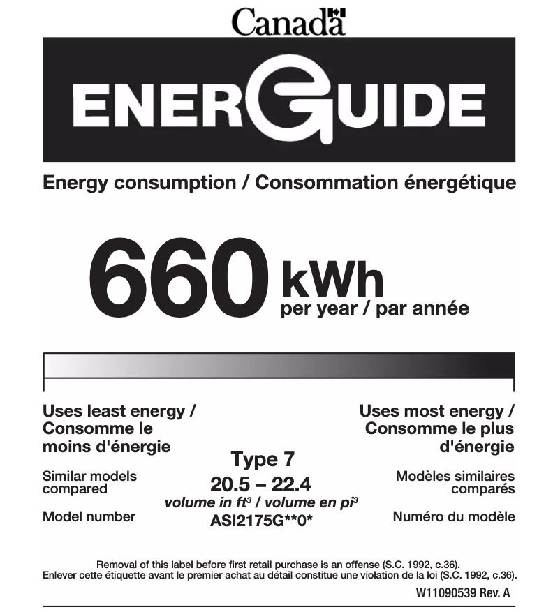Page 1 de la notice Label énergétique Amana ASI2175GRW