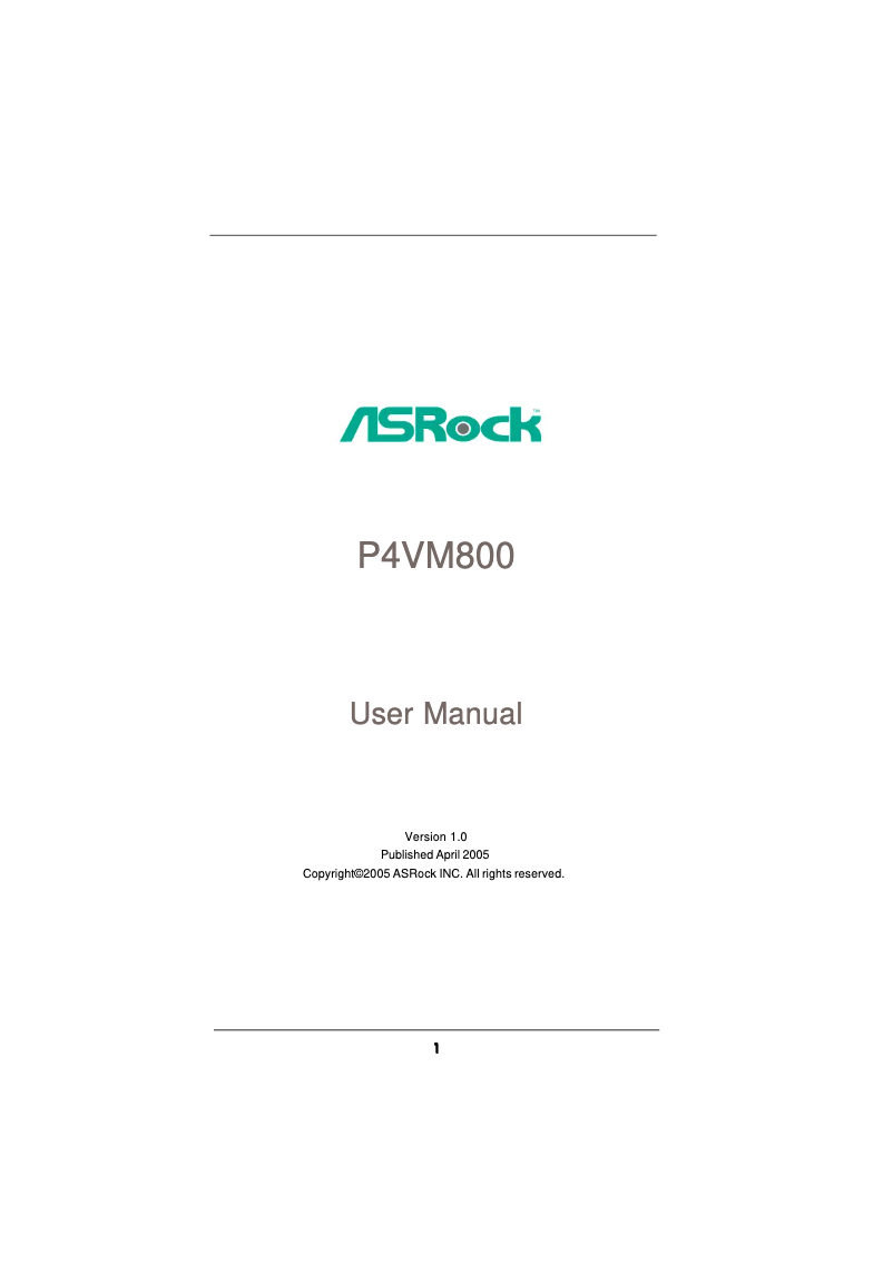 Page 1 de la notice Manuel utilisateur Asrock P4VM800