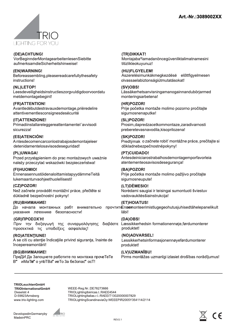 Page 1 de la notice Manuel utilisateur Trio Lighting Baroness 308900231