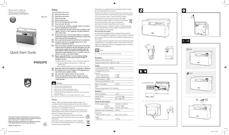 Página 1 del manual Guía de inicio rápido Philips AE5220