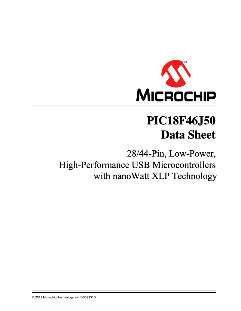 Página 1 del manual Ficha técnica Microchip PIC18F26J50