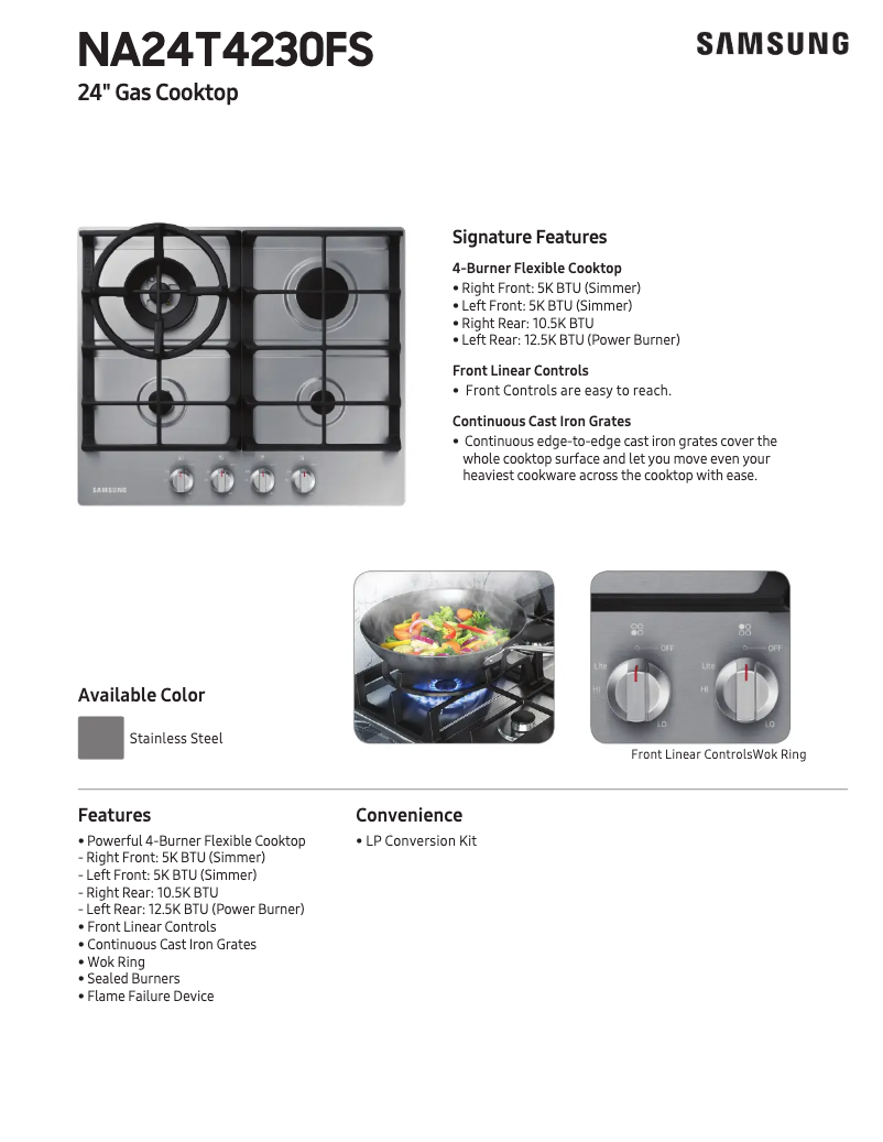 Page 1 de la notice Fiche technique Samsung NA24T4230FS