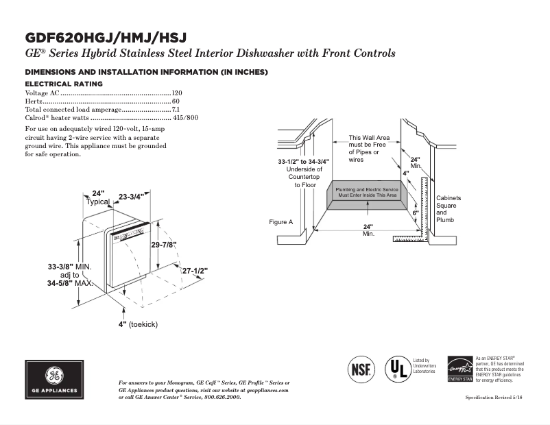 Page 1 de la notice Fiche technique GE GDF620HGJWW