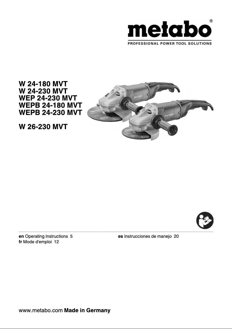 Page 1 de la notice Manuel utilisateur Metabo W 24-180 MVT