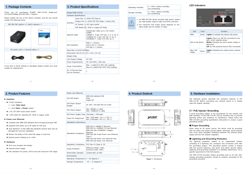 Image de la première page du manuel de l'appareil POE-175-95