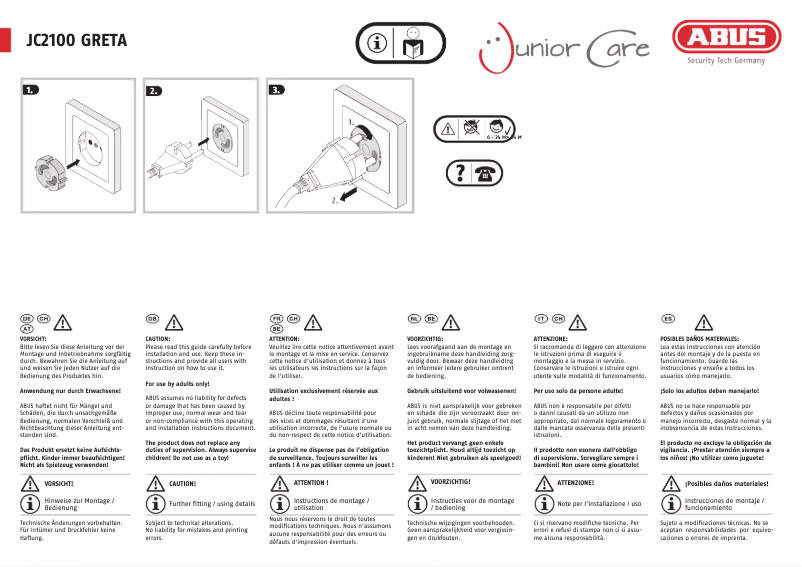 Page 1 de la notice Instructions / montage Abus JC2100
