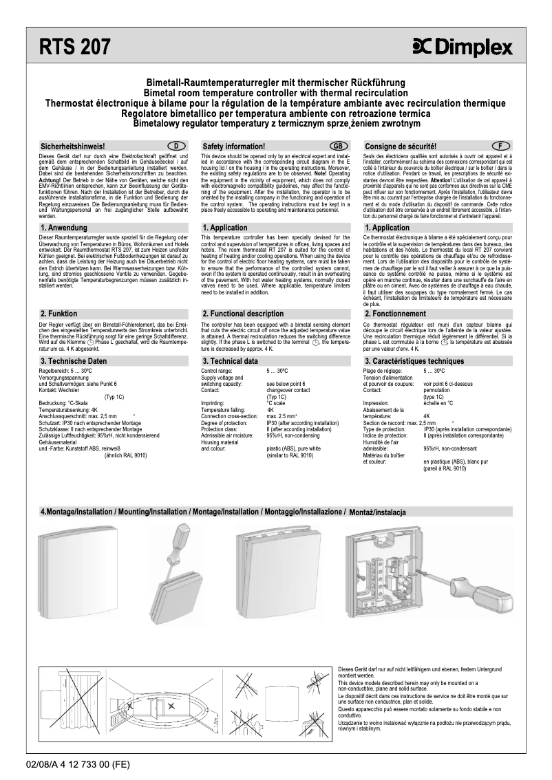 Page 1 de la notice Manuel utilisateur Dimplex RTS 207