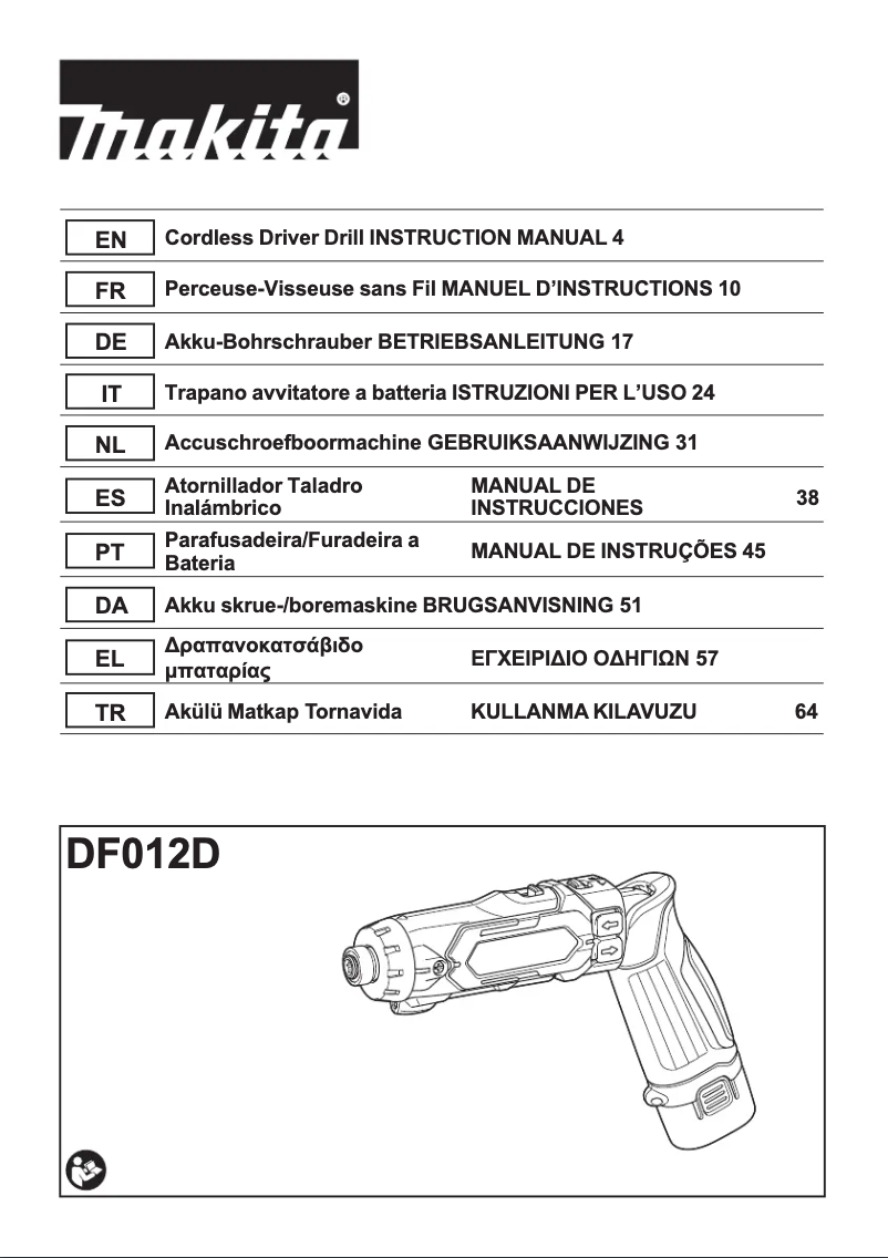 Page n°1 - Manuel utilisateur Makita DF012