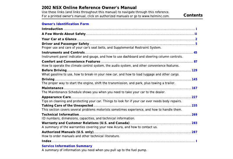 Image de la première page du manuel de l'appareil NSX (2002)