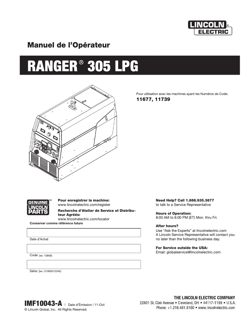 Página 1 del manual Manual de usuario Lincoln Electric Ranger 305 LPG