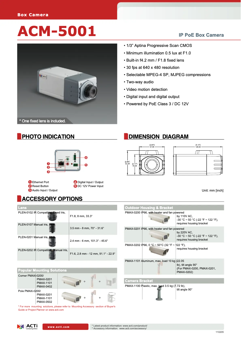 Page n°1 - Fiche technique ACTi ACM-5001