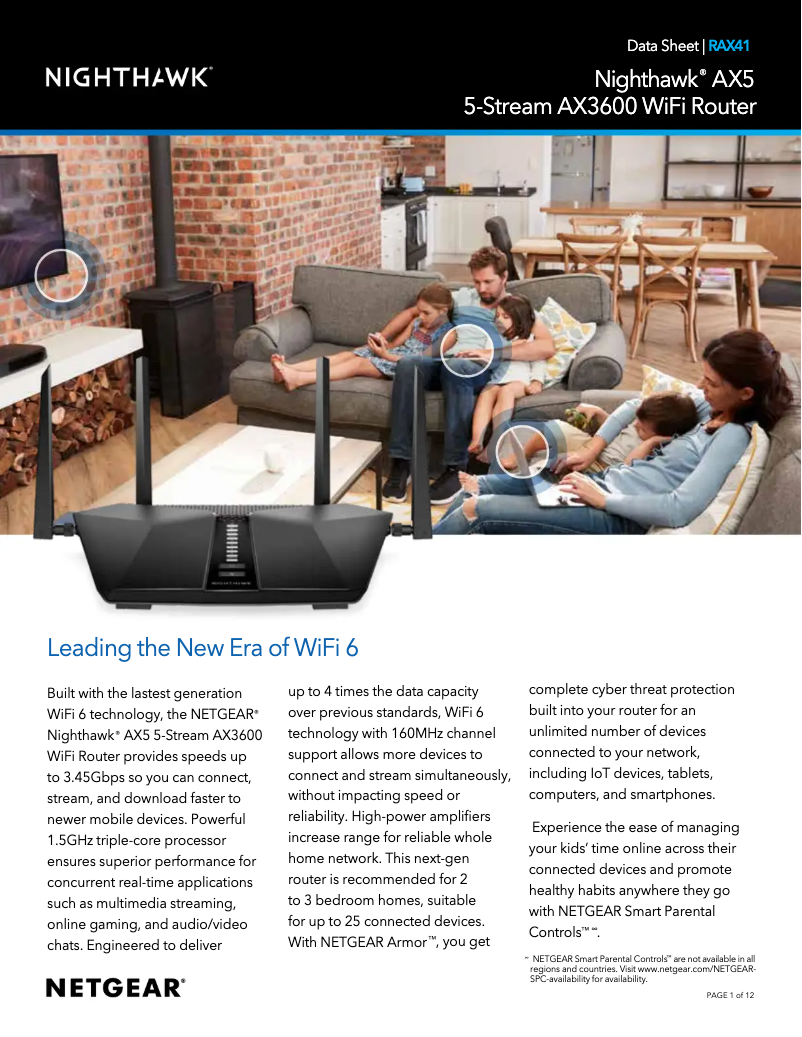 Page 1 de la notice Fiche technique Netgear Nighthawk RAX41v2
