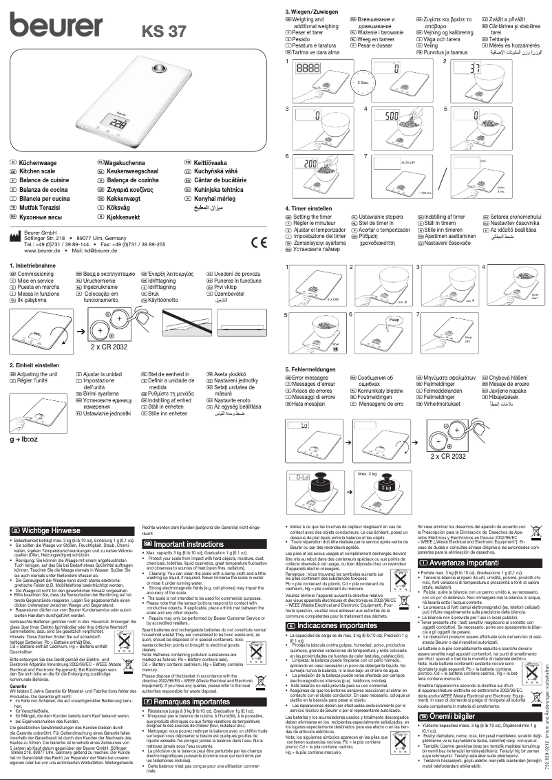 Page 1 de la notice Manuel utilisateur Beurer KS 37
