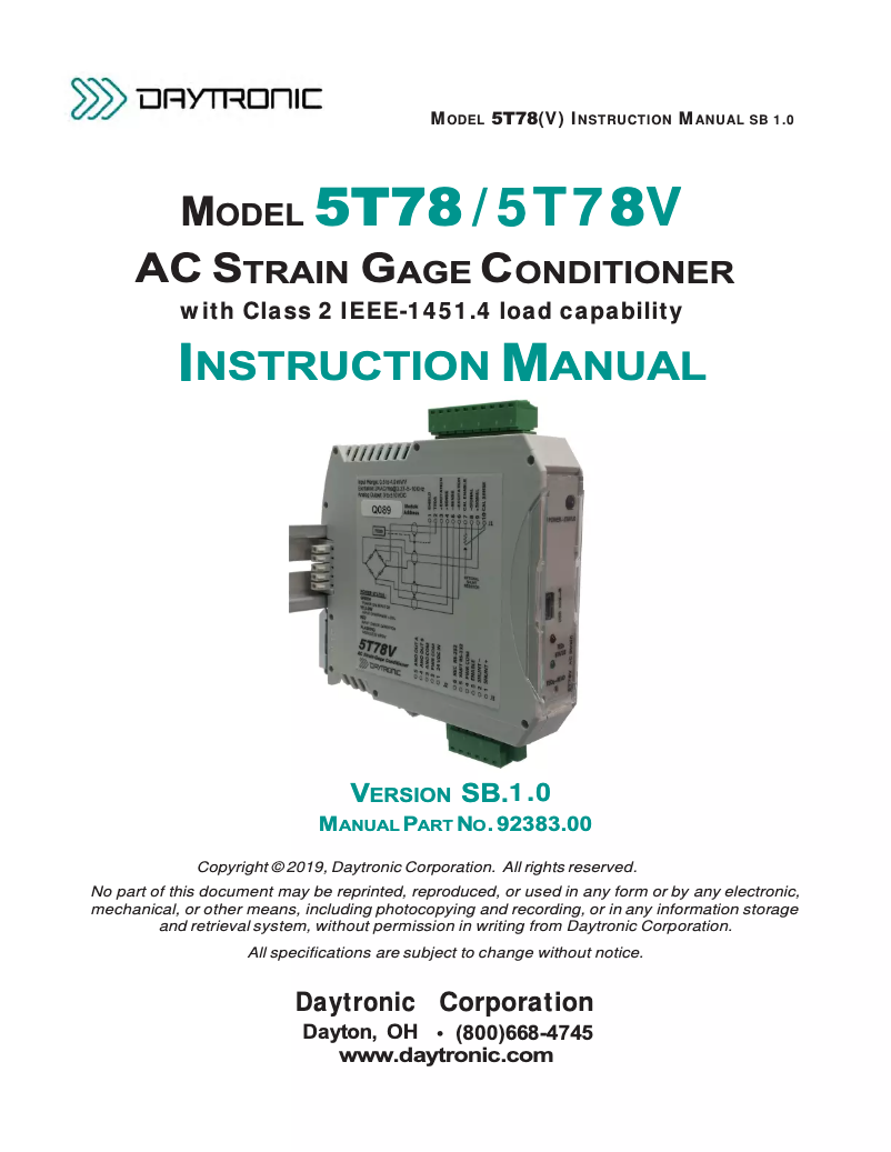 Page 1 de la notice Manuel utilisateur Daytronic 5T78V